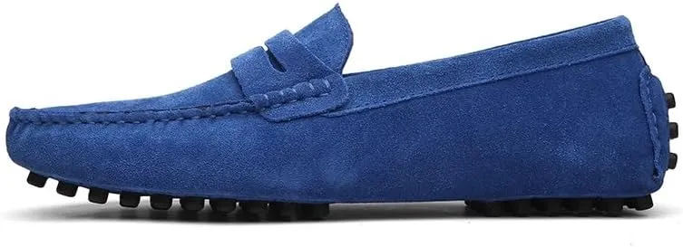 Mens Loafers Shoe Square Toe Nubuck Leather Penny Driving Shoes Lightweight Flexible Comfortable Walking Fashion Slip-on
