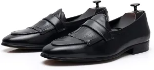 Men's Loafers Slip On Leather Driving Shoes Dress Formal Shoes Comfortable Wedding Shoes Non Slip Business Oxford Shoes,Black,9US/43EU