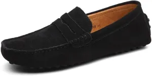 Mens Loafers Square Toe Nubuck Leather Penny Driving Shoes Resistant Comfortable Flat Heel Party Slip On