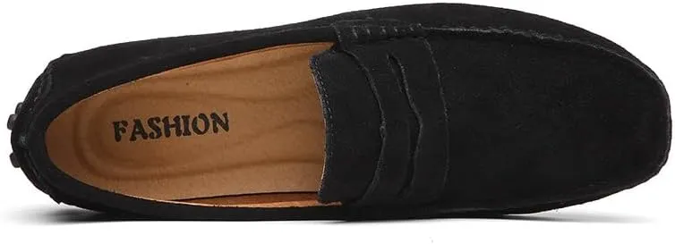 Mens Loafers Square Toe Nubuck Leather Penny Driving Shoes Resistant Comfortable Flat Heel Party Slip On