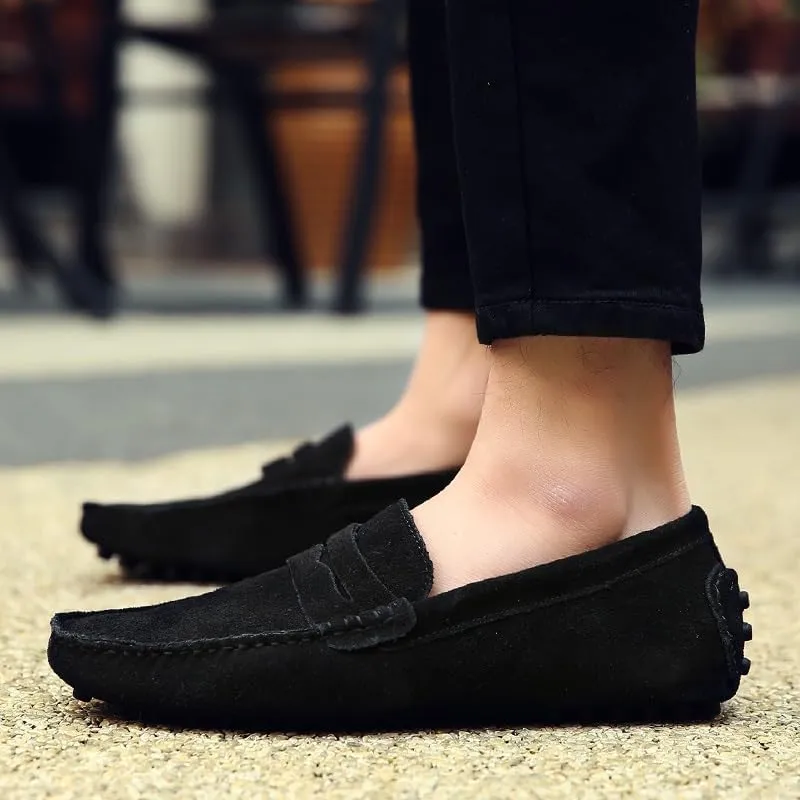 Mens Loafers Square Toe Nubuck Leather Penny Driving Shoes Resistant Comfortable Flat Heel Party Slip On