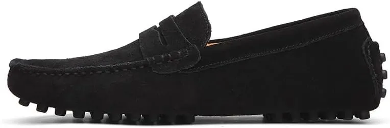 Mens Loafers Square Toe Nubuck Leather Penny Driving Shoes Resistant Comfortable Flat Heel Party Slip On