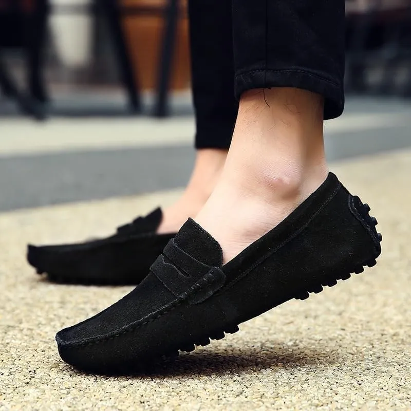 Mens Loafers Square Toe Nubuck Leather Penny Driving Shoes Resistant Comfortable Flat Heel Party Slip On