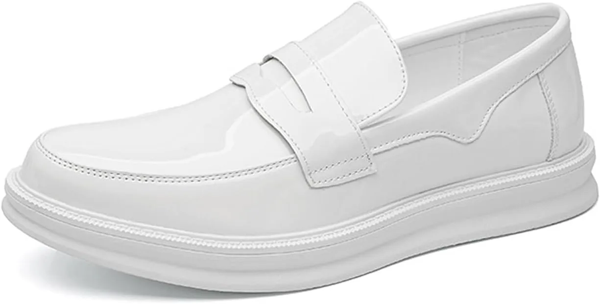 Men's Patent Leather Platform Slip-on Penny Loafers Round Toe Fashion Low Top Comfortable Dress Shoes Soft Sole Business Formal Shoes for Wedding Party Driving