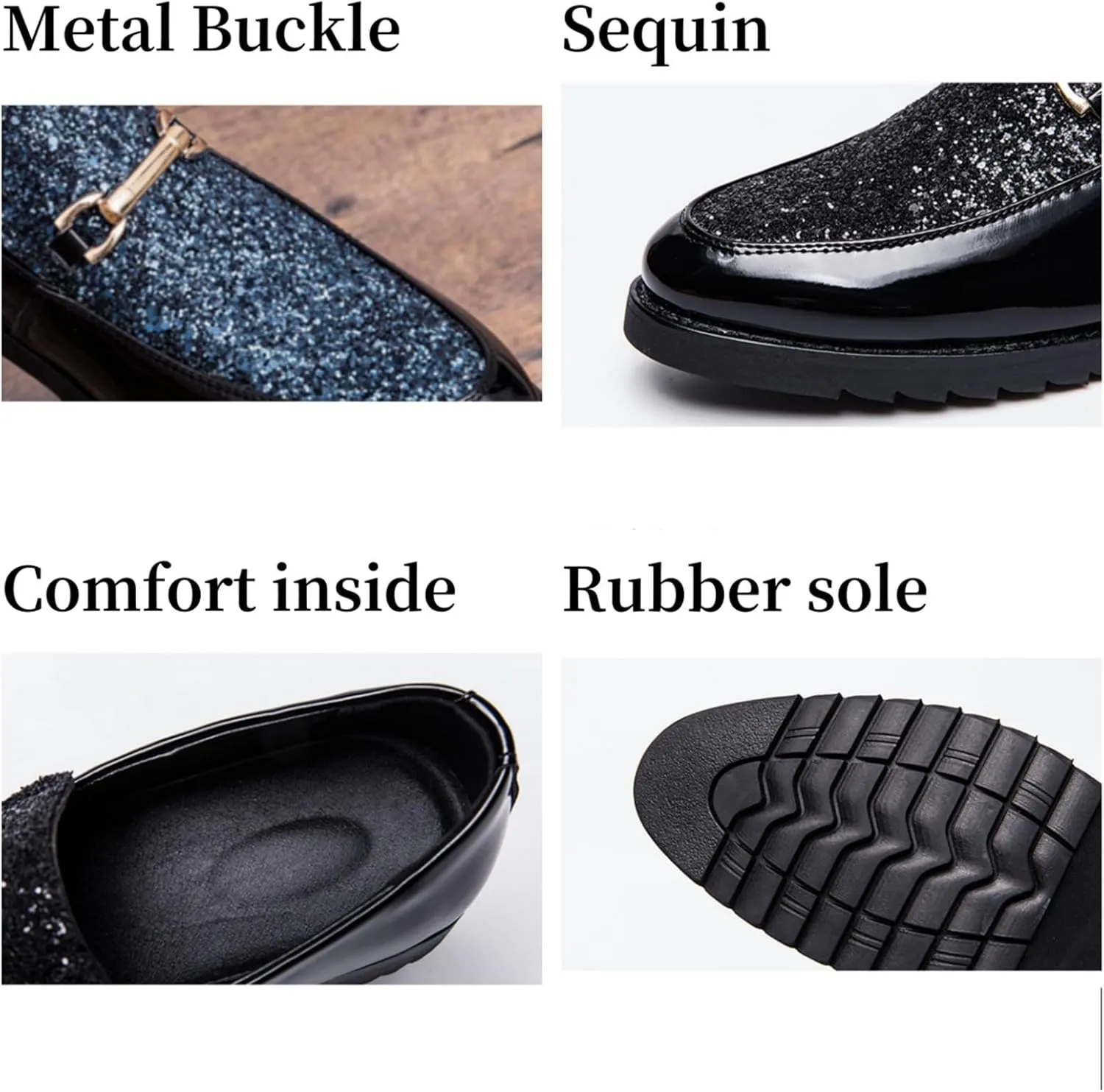 Men's Sequin Gold Buckle Patent Leather Slip On Loafers Classic Low Top Two Tone Penny Shoes for Wedding Formal Party