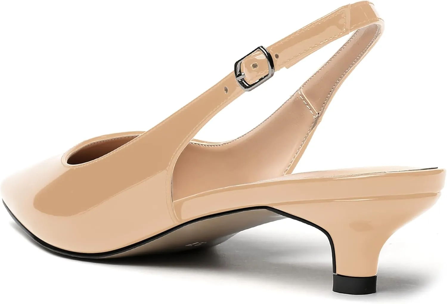 MERRORI Women's Slingback Buckle Patent Square Toe Kitten Low Heel Pumps Business Work Dress Shoes 1.5 Inch