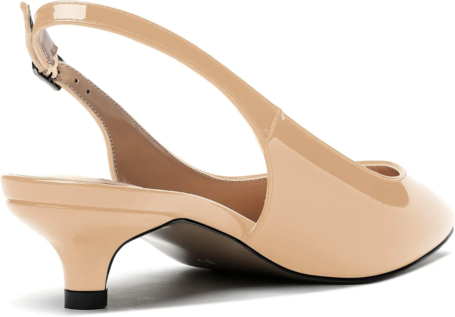 MERRORI Women's Slingback Buckle Patent Square Toe Kitten Low Heel Pumps Business Work Dress Shoes 1.5 Inch