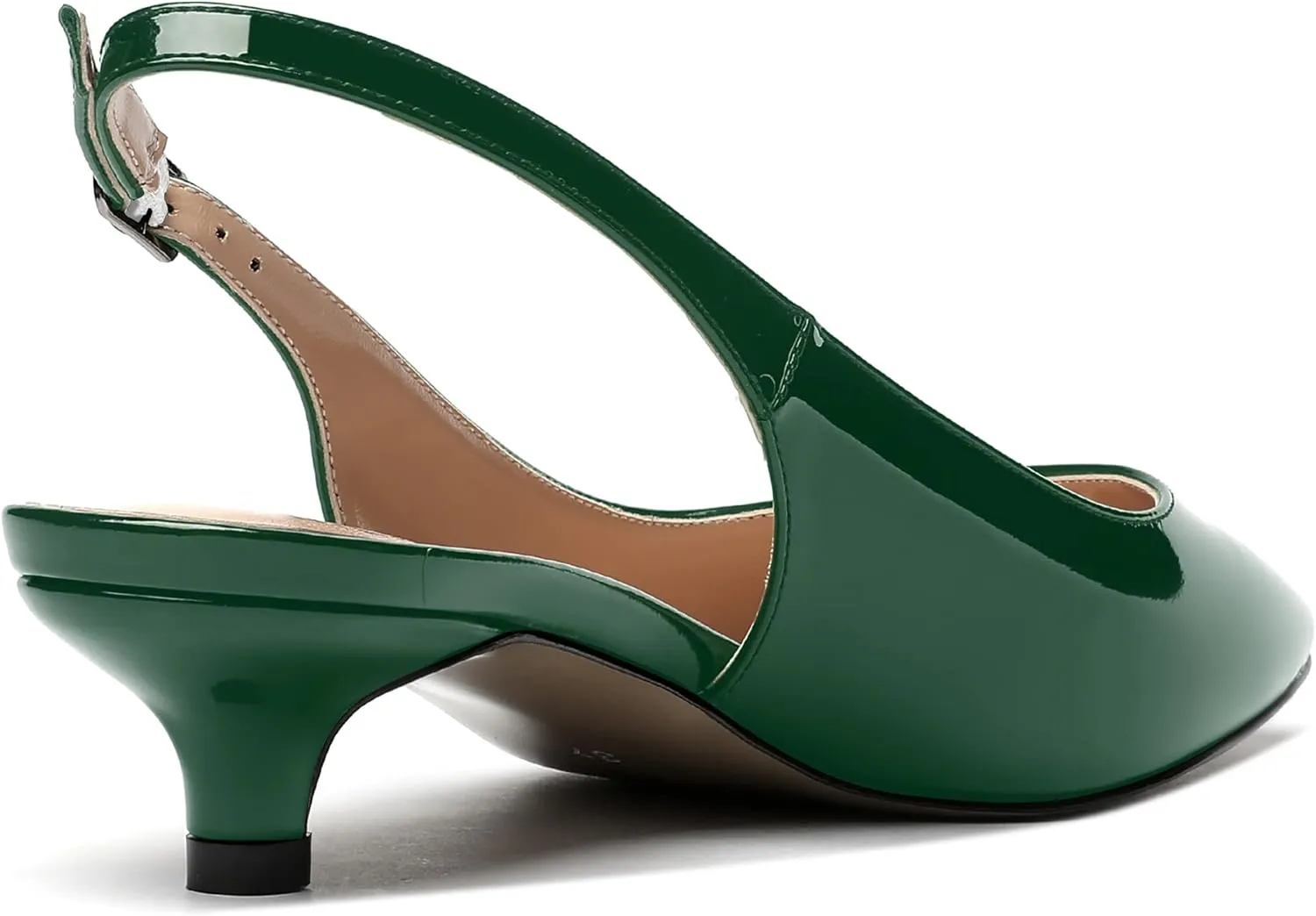 MERRORI Women's Slingback Buckle Patent Square Toe Kitten Low Heel Pumps Business Work Dress Shoes 1.5 Inch