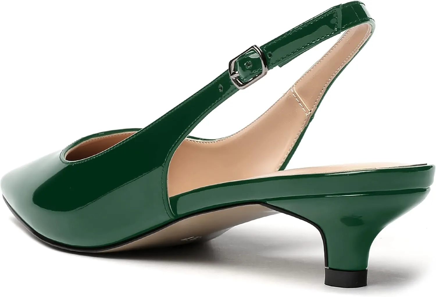 MERRORI Women's Slingback Buckle Patent Square Toe Kitten Low Heel Pumps Business Work Dress Shoes 1.5 Inch