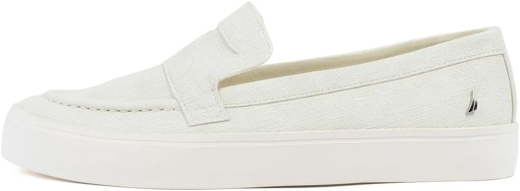 Nautica Women??s Slip-On Penny Loafer Sneakers ?C Casual Comfort Walking Shoes with Cushioned Insole and White Sole