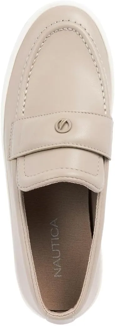Nautica Women??s Slip-On Penny Loafer Sneakers ?C Casual Comfort Walking Shoes with Cushioned Insole and White Sole