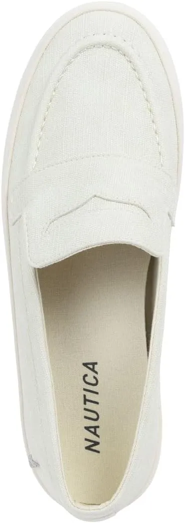 Nautica Women??s Slip-On Penny Loafer Sneakers ?C Casual Comfort Walking Shoes with Cushioned Insole and White Sole
