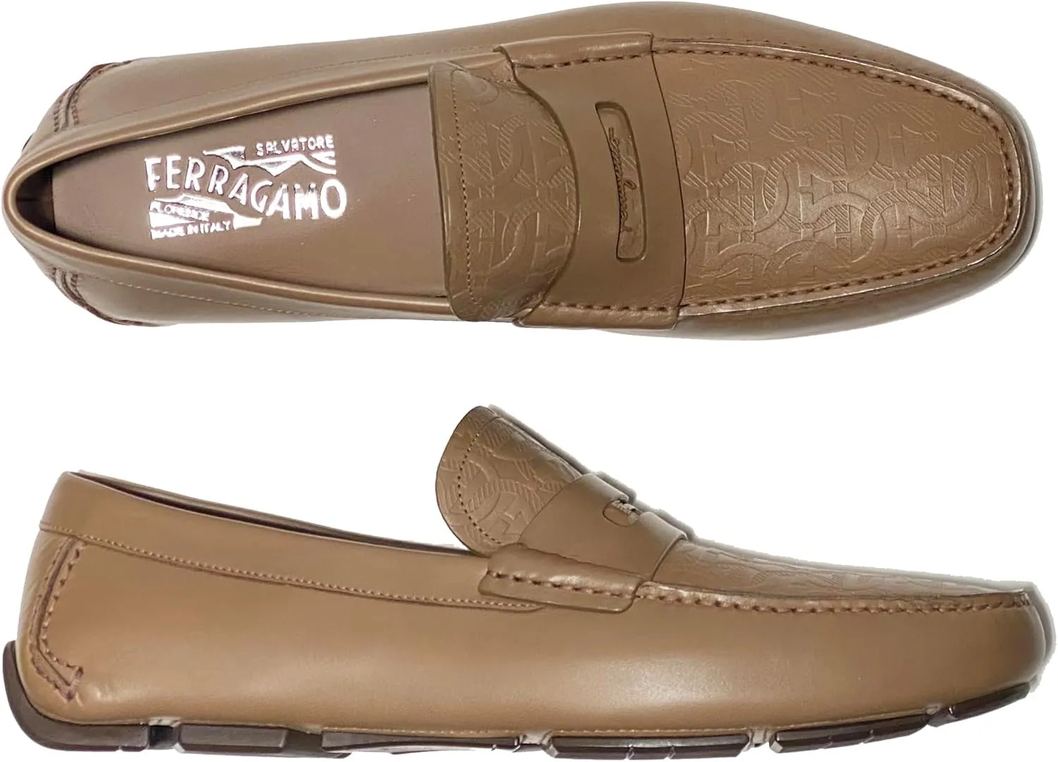New Penny Brown Calf Leather Men's Gancini Loafers Drivers Dress