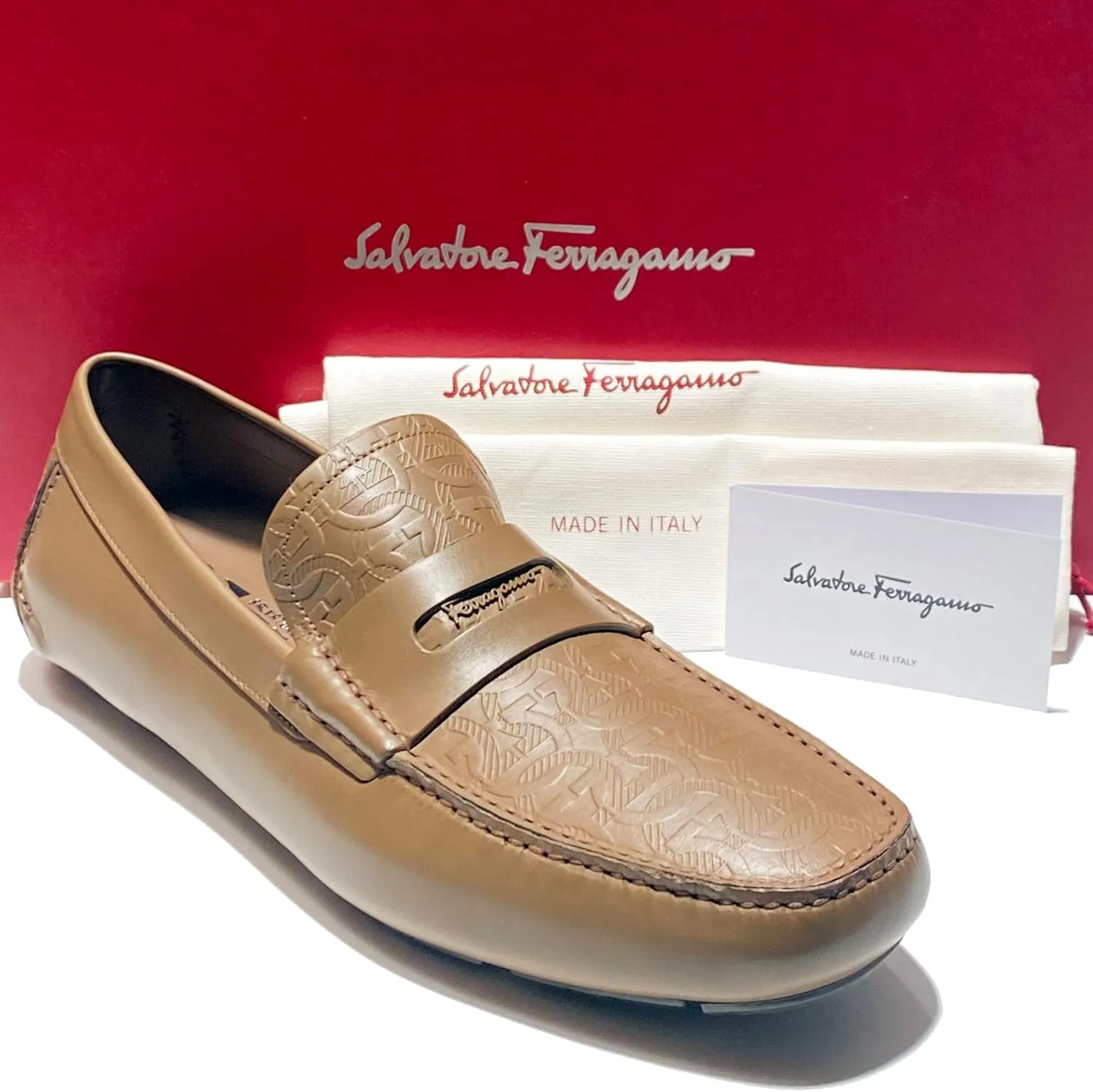New Penny Brown Calf Leather Men's Gancini Loafers Drivers Dress