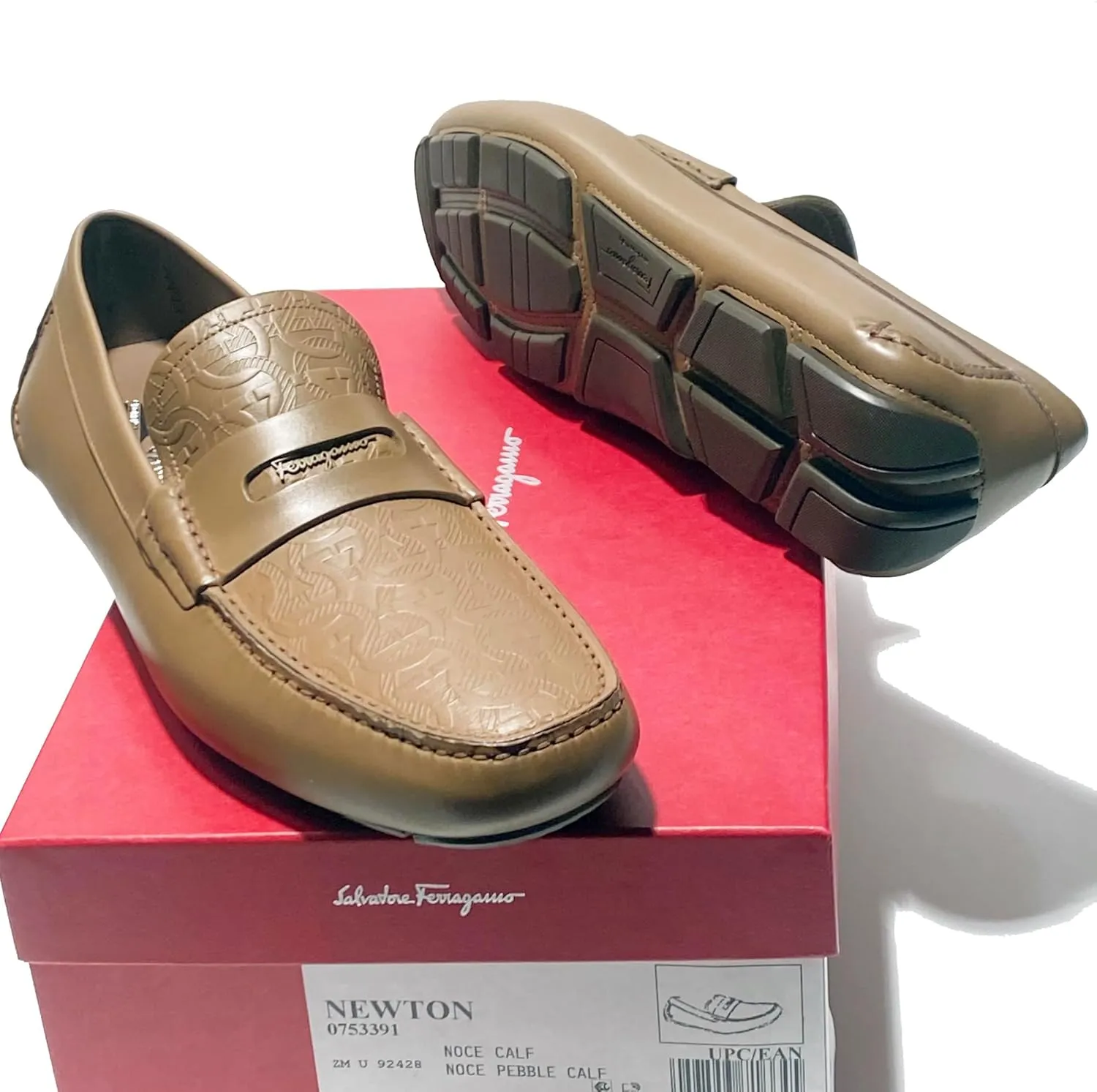 New Penny Brown Calf Leather Men's Gancini Loafers Drivers Dress