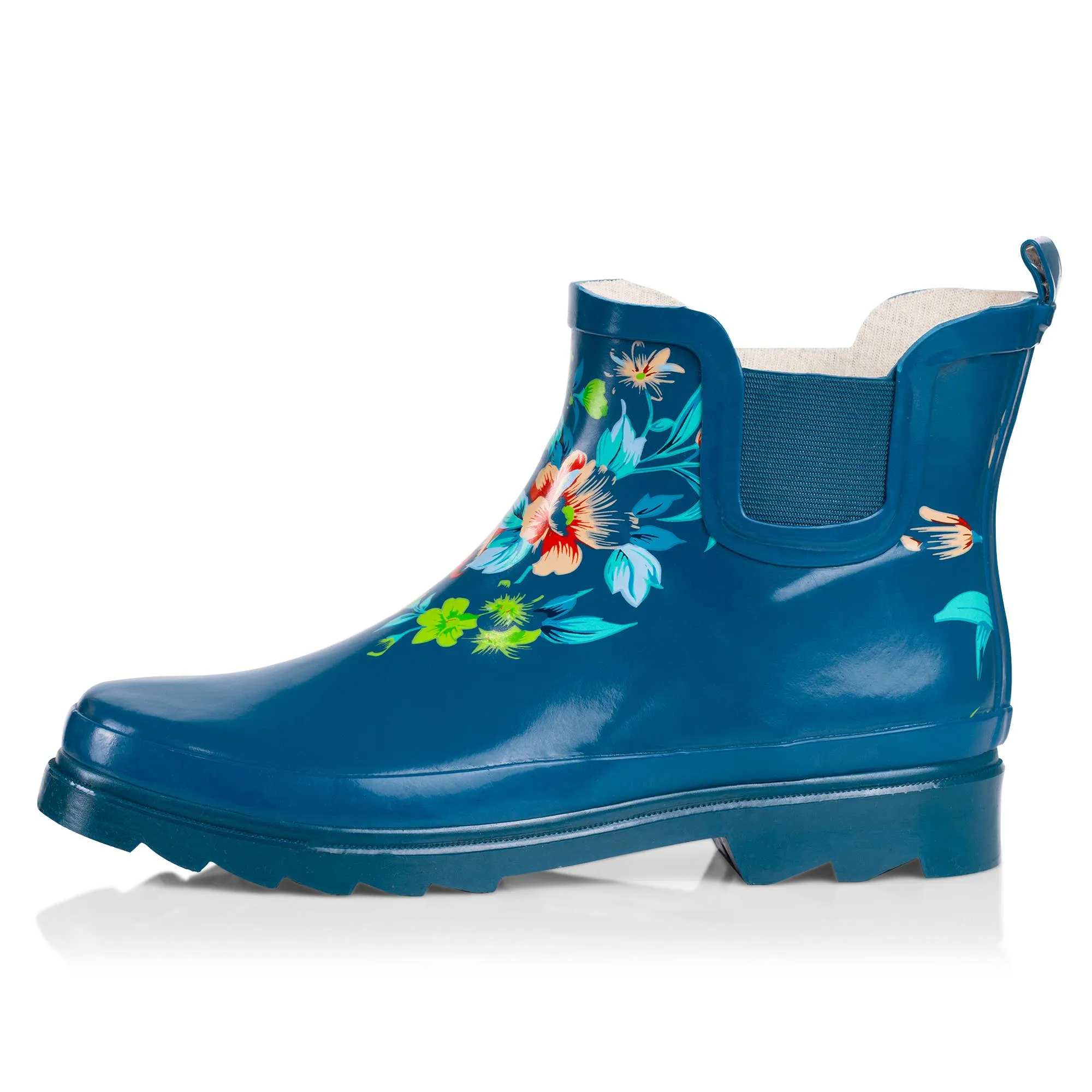 Norty WOMEN 6 CHELSEA ANKLE RAIN BOOT BLUE FLORAL