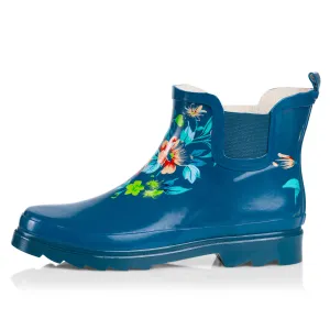 Norty WOMEN 6 CHELSEA ANKLE RAIN BOOT BLUE FLORAL