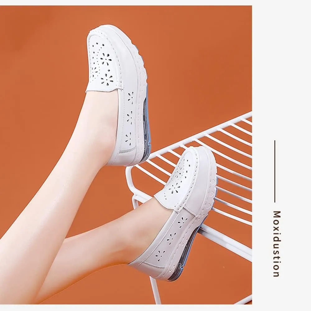 NVBHOF Nursing Shoes Womens, Lightweight Non-Slip Work Shoes with Arch Support, Hollowed Out Breathable Orthopedic Nurse Shoes for Women Food Service