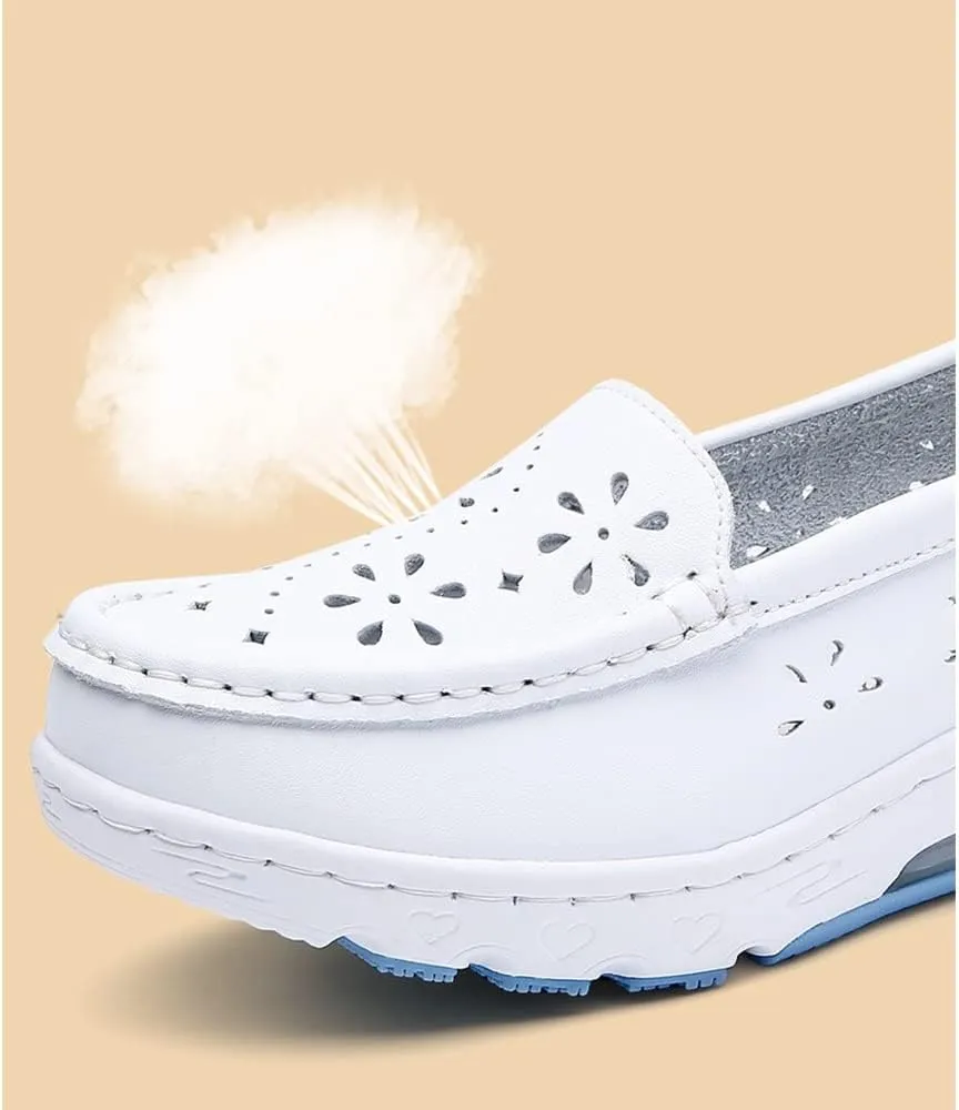 NVBHOF Nursing Shoes Womens, Lightweight Non-Slip Work Shoes with Arch Support, Hollowed Out Breathable Orthopedic Nurse Shoes for Women Food Service