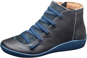Orthopedic Boots Women Flat Ankle Boots Comfy Zipper Booties Vintage Leather Short Bootie Outdoor Flat Roman Shoes