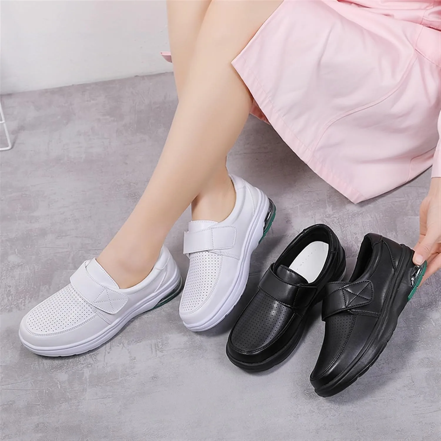 Orthopedic Nursing Shoes for Women, Womens Spring Summer Adjustable Comfortable Breathable and Slip Nursing Shoes, Wide Fit Air Cushion Walking Shoes, for Healthcare Providers