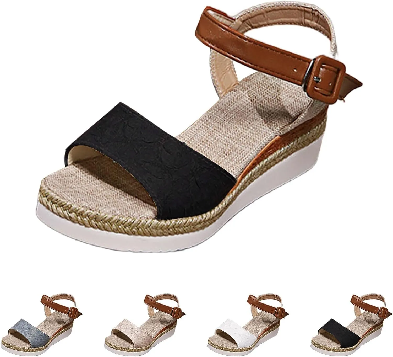 Orthopedic Platform Wedge Sandals for Women Flat Open Toe Ankle Strap Espadrilles Sandals Strappy Beach Boho Shoes