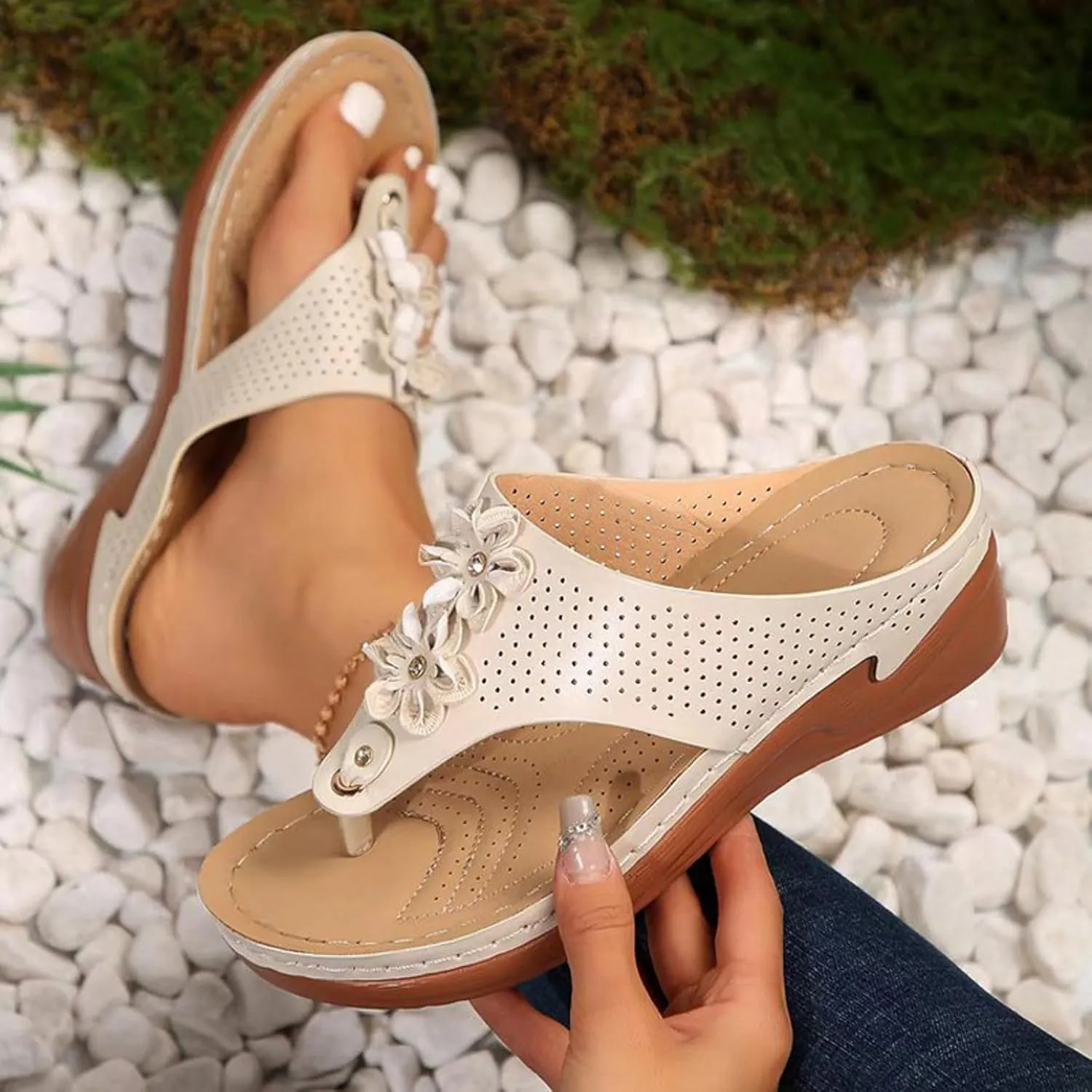 Orthopedic Sandals with Arch Support Flip Flops for Women Wedge Walking Cushion Platform Sandals Slip on Thong Sandals