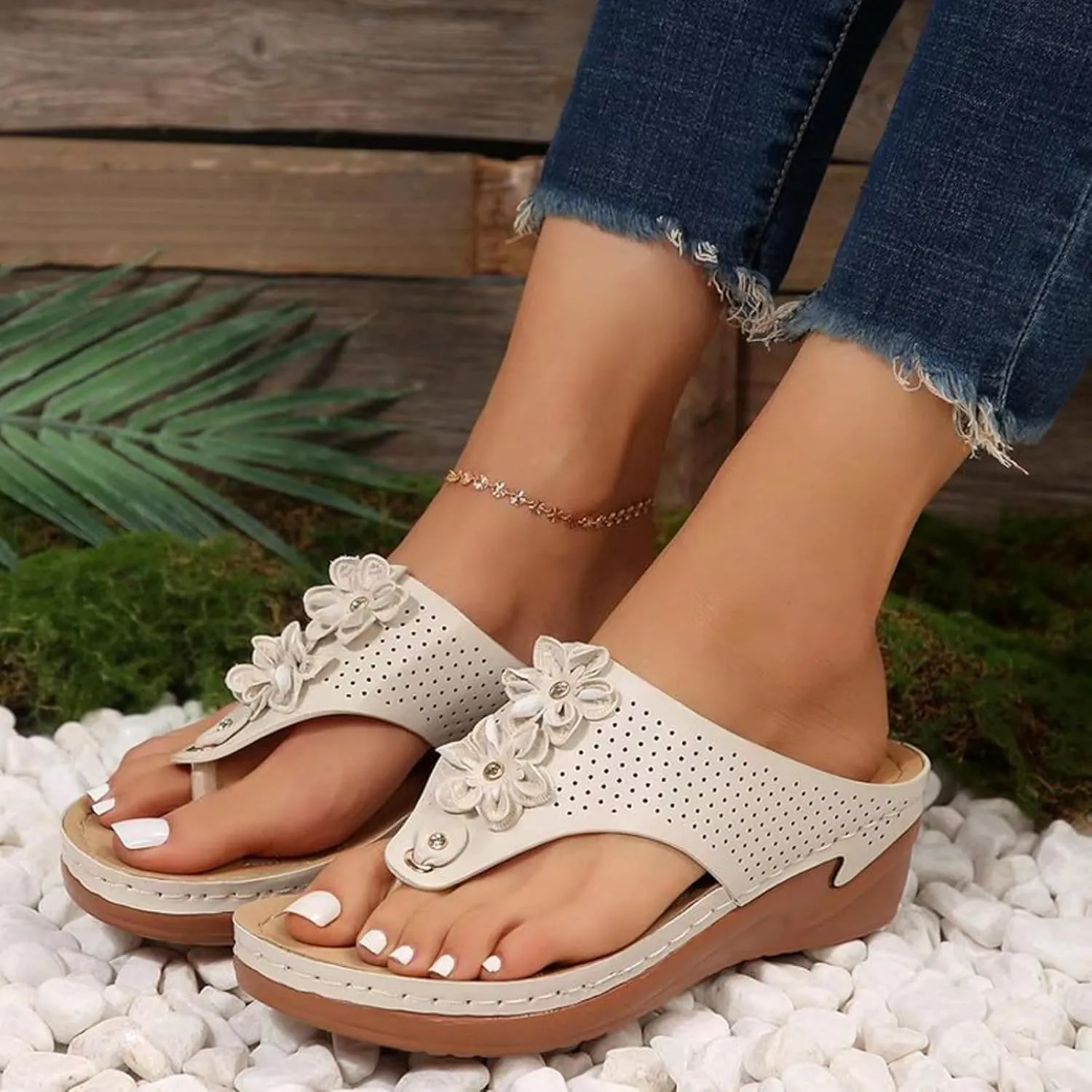 Orthopedic Sandals with Arch Support Flip Flops for Women Wedge Walking Cushion Platform Sandals Slip on Thong Sandals