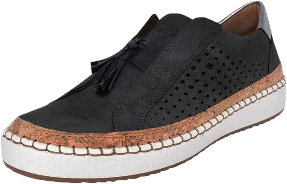 Orthopedic Shoes for Women Casual Breathable Hollow Out Closed Toe Sneakers Summer Lightweight Slip On Low Cut Walking Shoes Trendy Color Block Platform Flats Loafers
