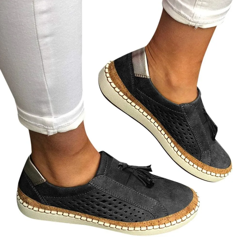 Orthopedic Shoes for Women Casual Breathable Hollow Out Closed Toe Sneakers Summer Lightweight Slip On Low Cut Walking Shoes Trendy Color Block Platform Flats Loafers