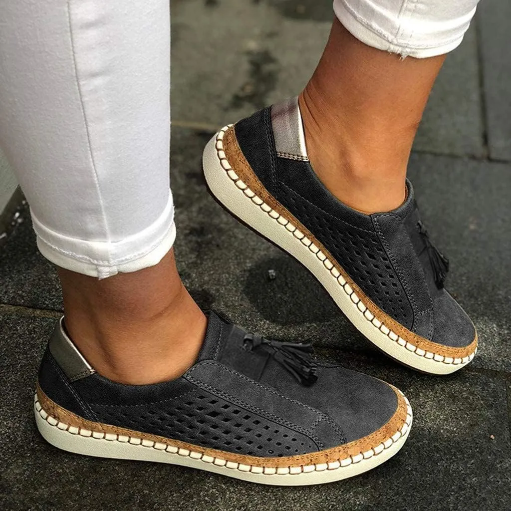 Orthopedic Shoes for Women Casual Breathable Hollow Out Closed Toe Sneakers Summer Lightweight Slip On Low Cut Walking Shoes Trendy Color Block Platform Flats Loafers