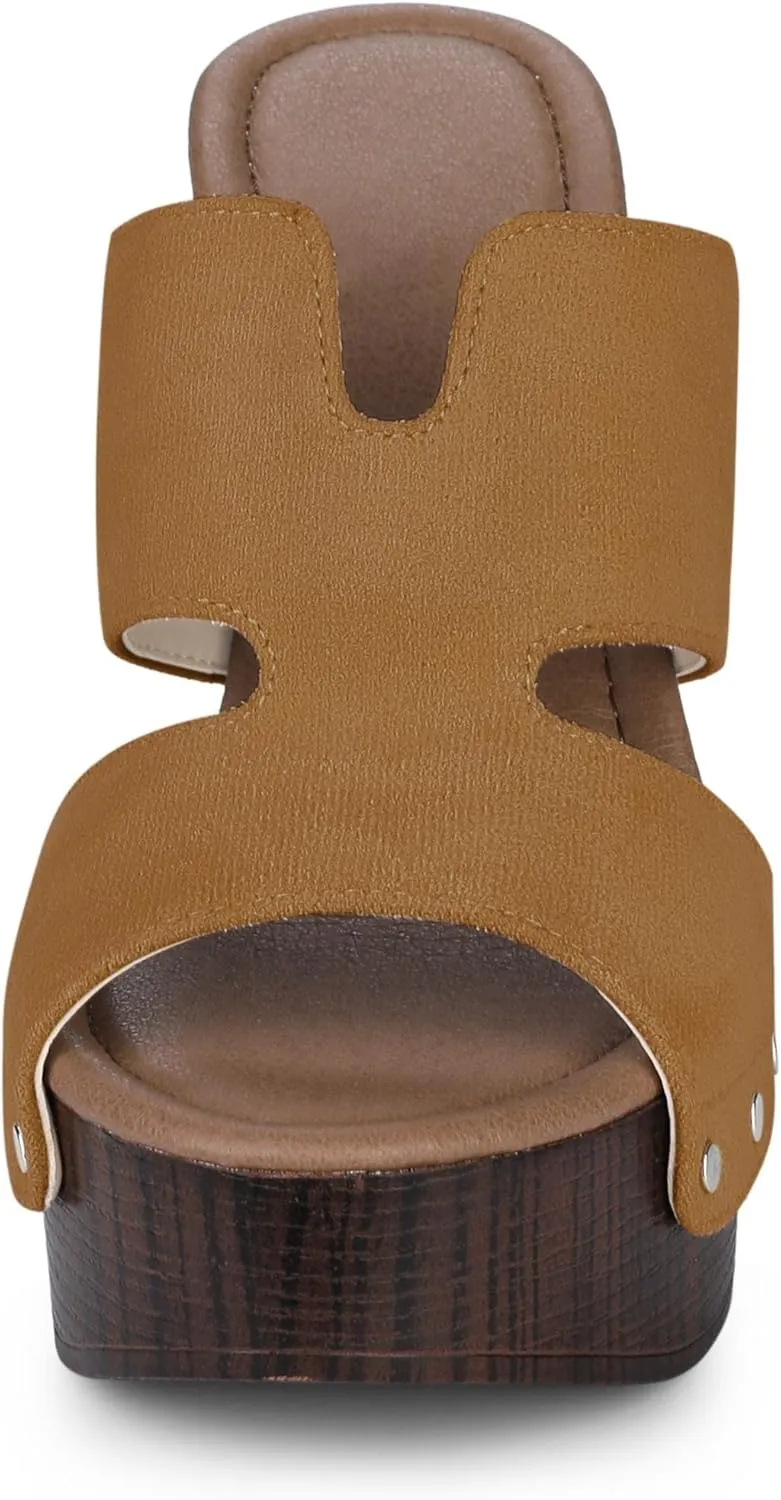 Perphy Platform Slip on Block High Heels Slides Sandals for Women