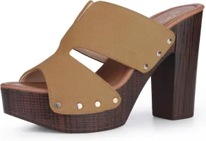 Perphy Platform Slip on Block High Heels Slides Sandals for Women