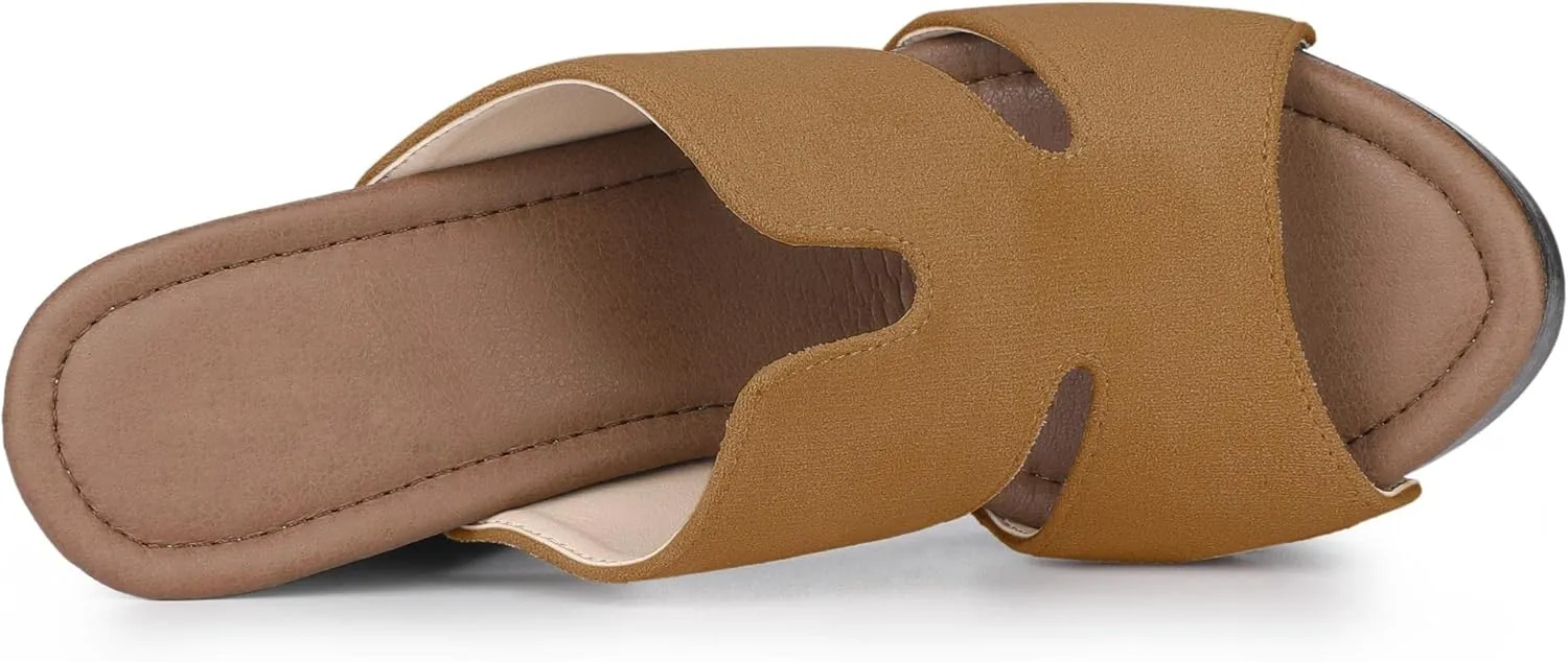 Perphy Platform Slip on Block High Heels Slides Sandals for Women