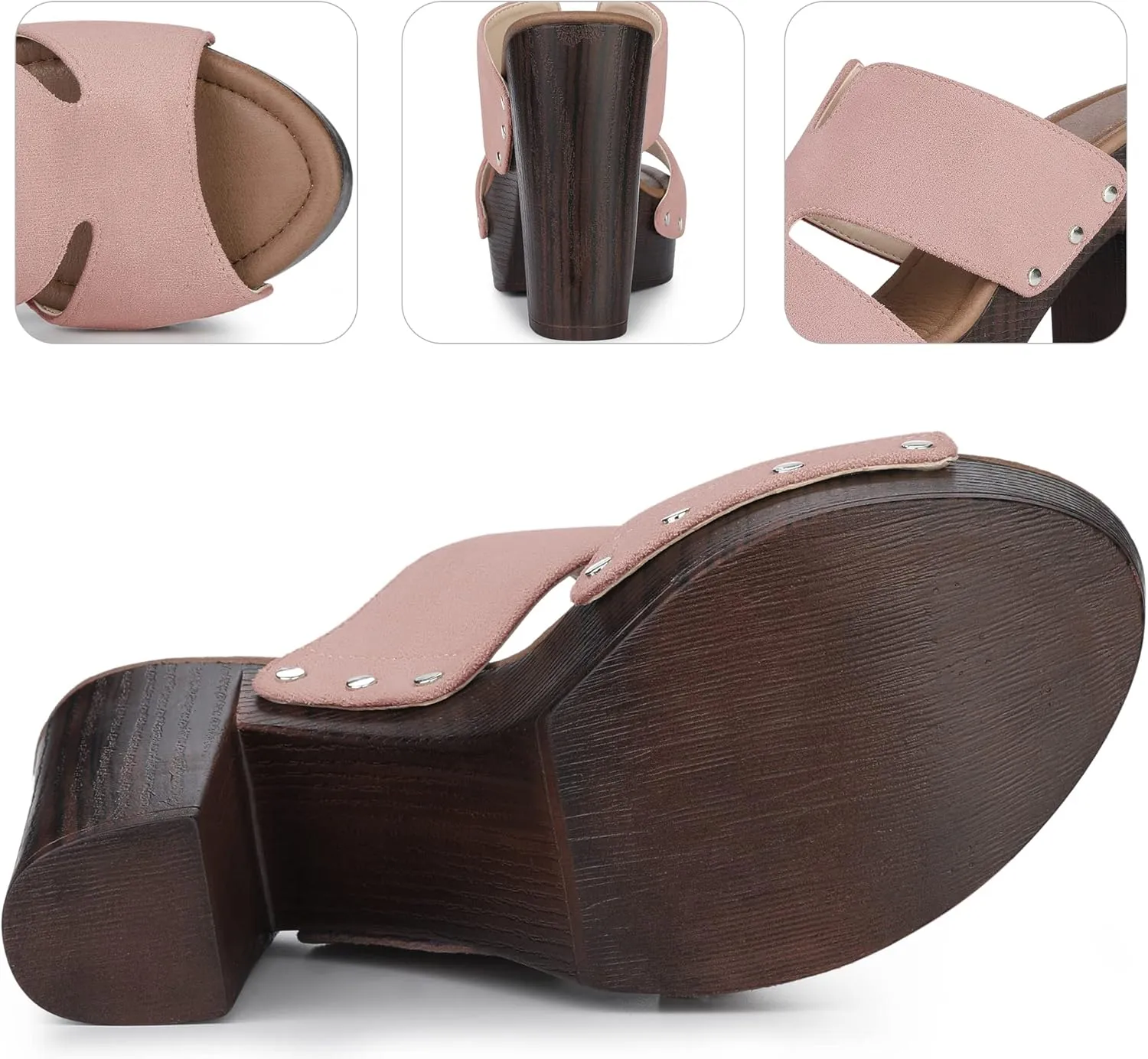 Perphy Platform Slip on Block High Heels Slides Sandals for Women