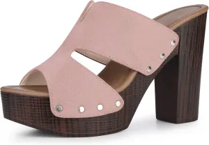 Perphy Platform Slip on Block High Heels Slides Sandals for Women