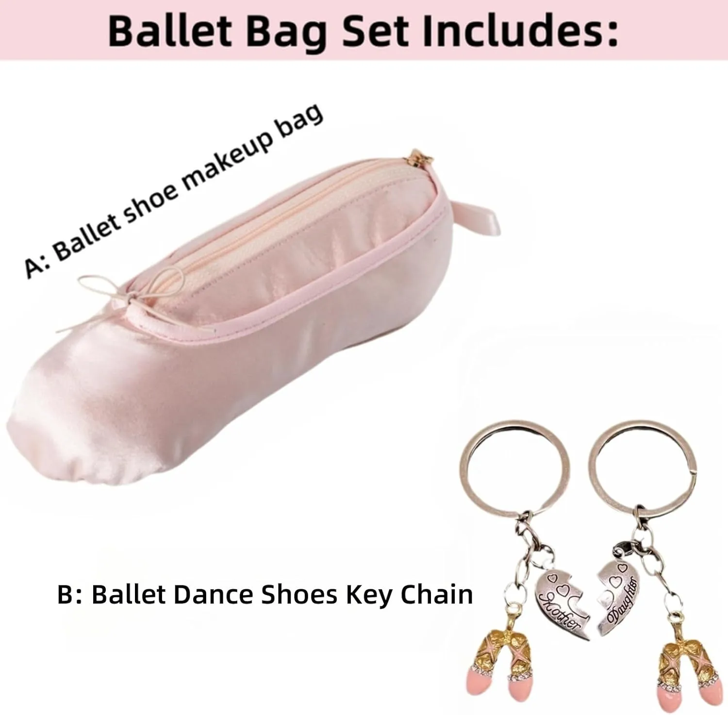 Pink Ballet Dance Recital Gifts for Girls, Ballet Slipper Pouch Ballerina Stuff Dancer Makeup Bag for Women (Key Chain A)