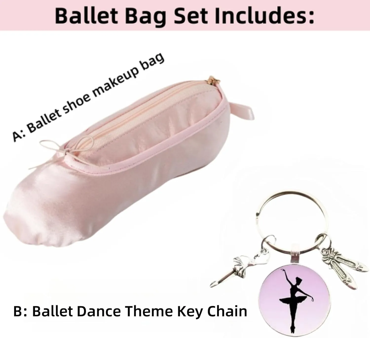 Pink Ballet Dance Recital Gifts for Girls, Ballet Slipper Pouch Ballerina Stuff Dancer Makeup Bag for Women (Key Chain C)