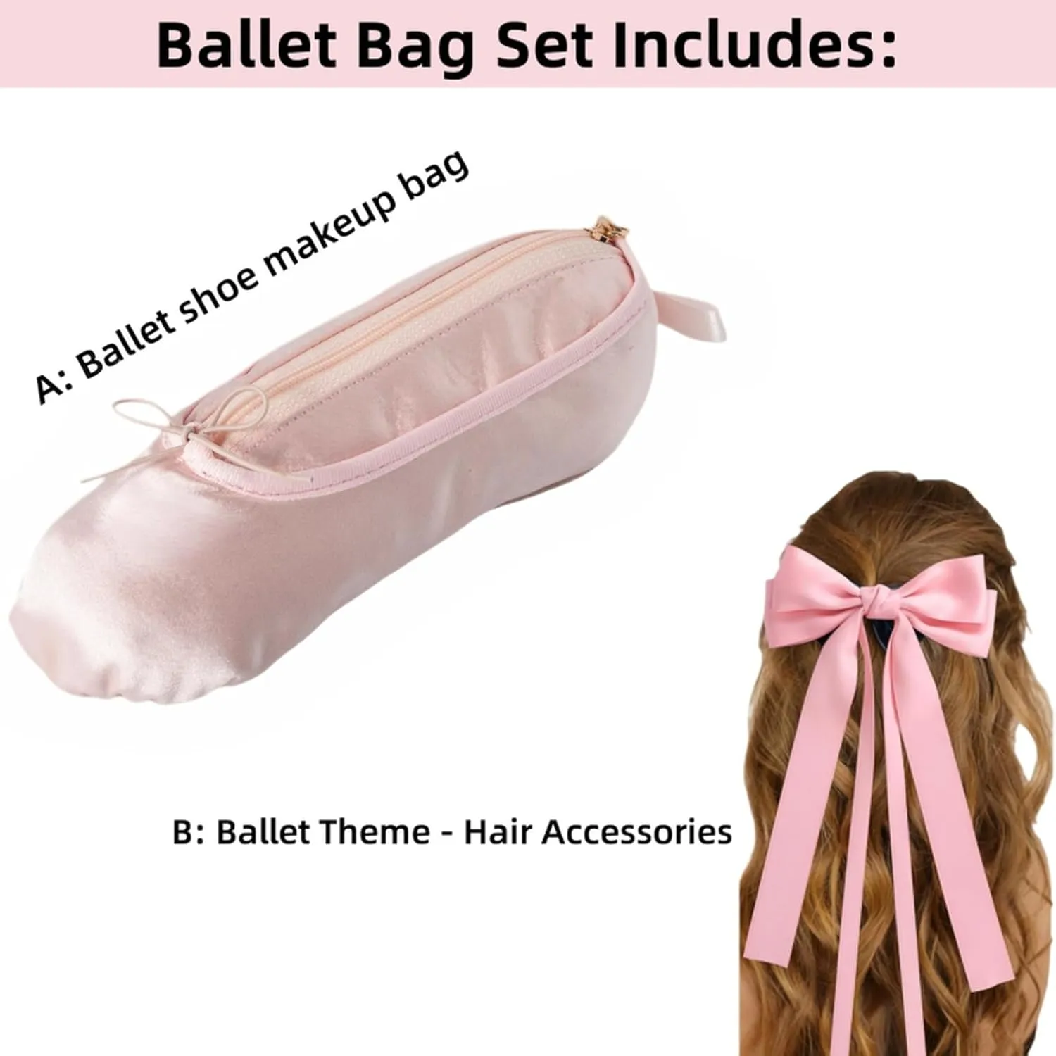 Pink Ballet Dance Recital Gifts for Girls Women, Ballet Slipper Shoe Pouch Ballerina Makeup Bag Dancer Stuff (Hair Accessories A)