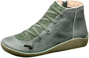 Platform Boots for Women Vintage Ankle Boots for Women Round Toe Lace-Up Side Zipper Casual Short Boots Women's Boots