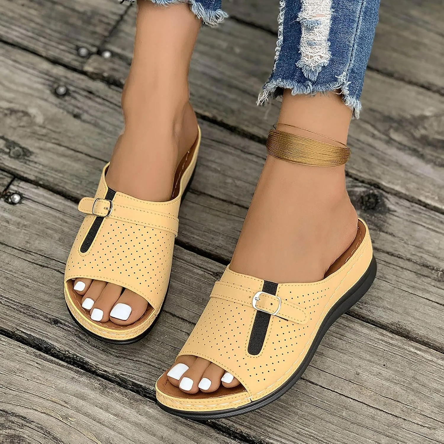 Sandals for Women Dressy Comfortable Thick Soled Sandals Women Summer Open Toe Wedge Walking Shoes