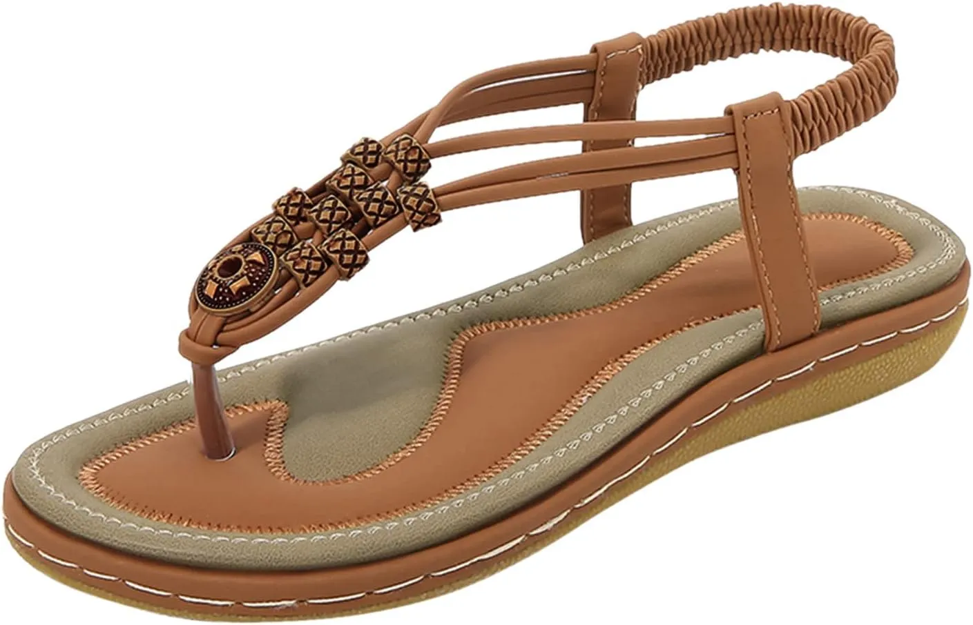 Sandals for Women Dressy Summer Beach Sandals Comfortable Bohemian Flats Sandal Elastic Ankle Strap Shoes