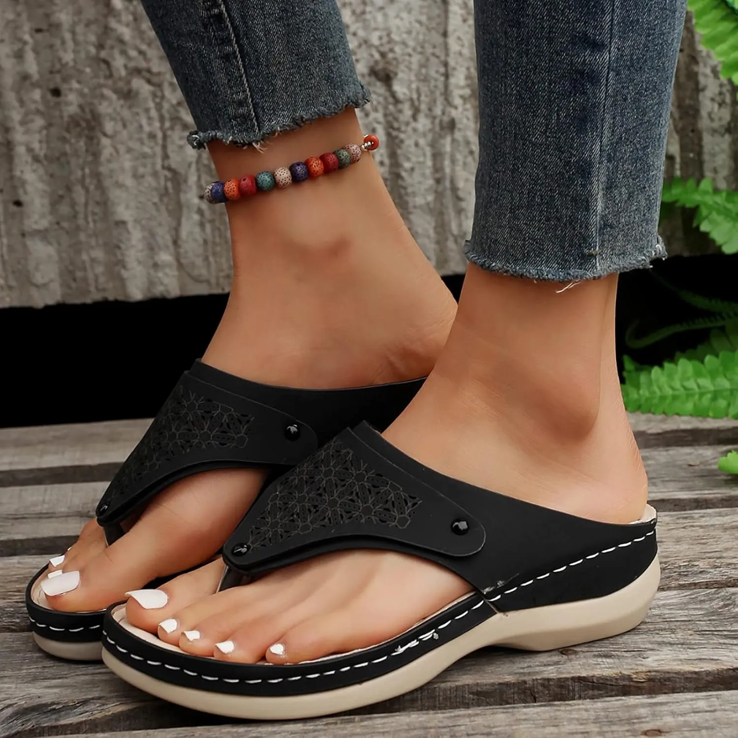 Sandals for Women Mesh Hollow Sports Sandals Wedge Orthopedic Flip Flops Summer Casual Slippers Open Toe Shoes