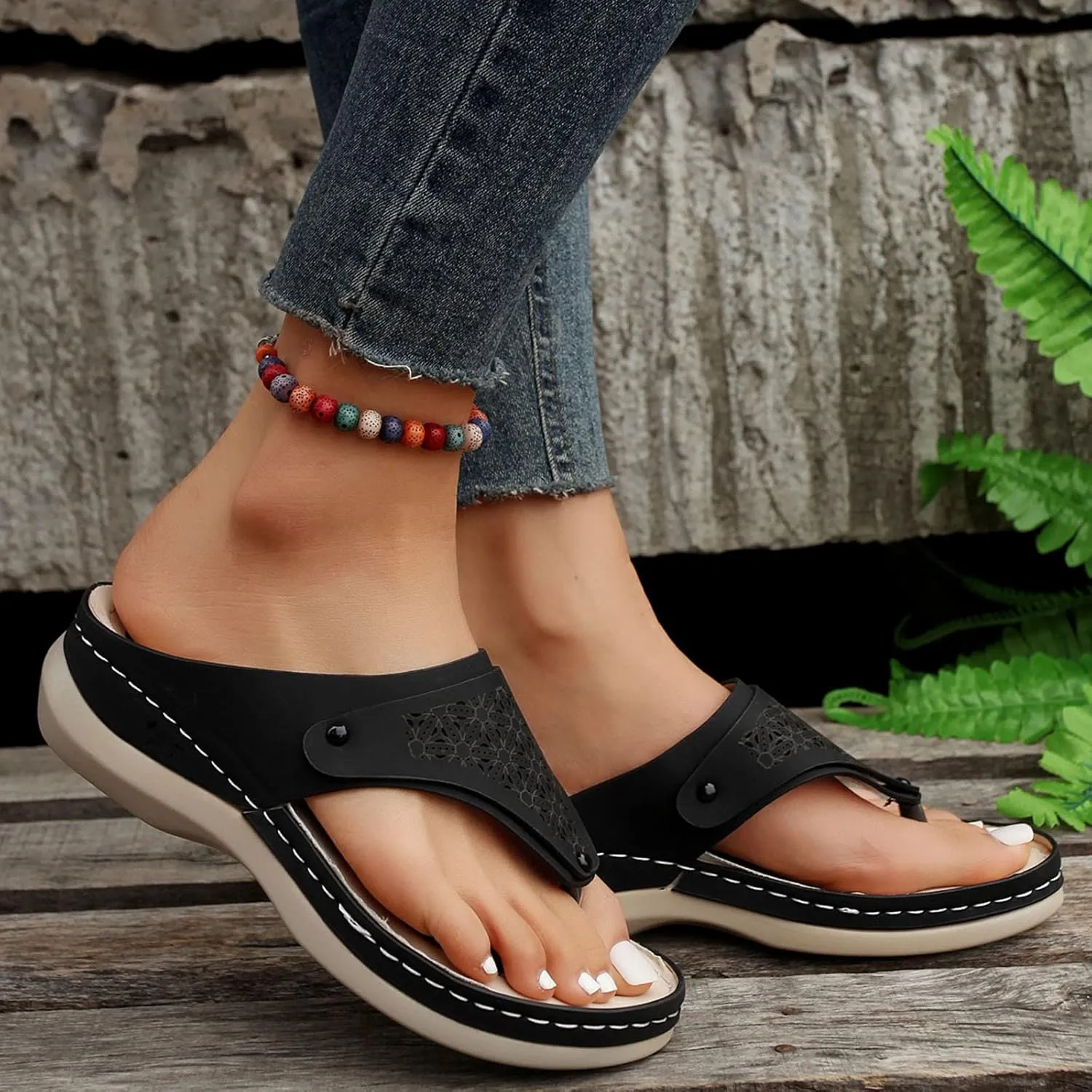 Sandals for Women Mesh Hollow Sports Sandals Wedge Orthopedic Flip Flops Summer Casual Slippers Open Toe Shoes