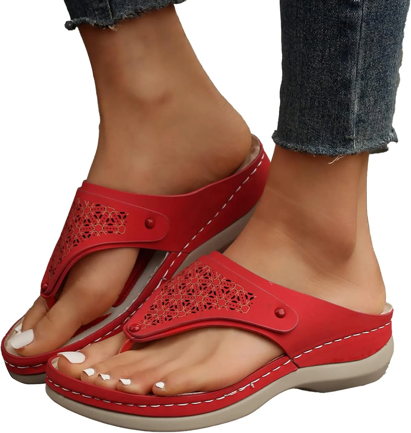 Sandals for Women Mesh Hollow Sports Sandals Wedge Orthopedic Flip Flops Summer Casual Slippers Open Toe Shoes