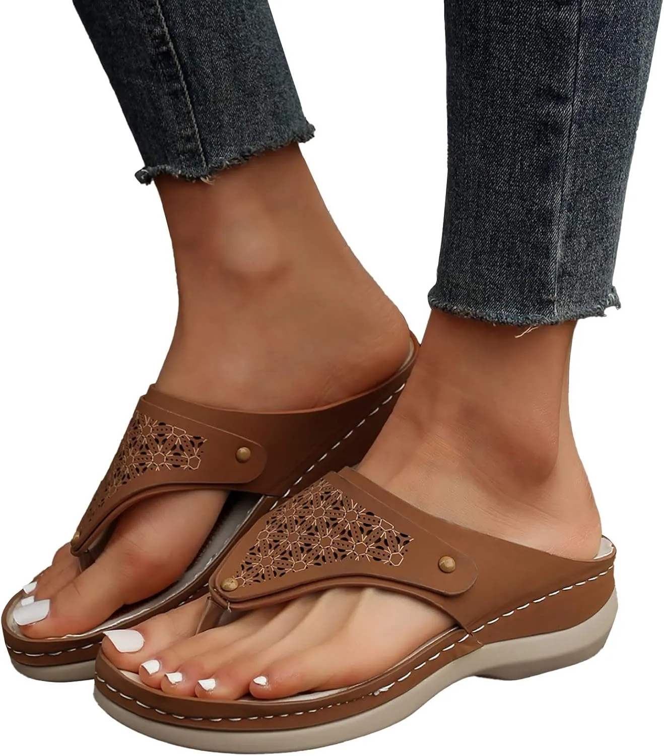Sandals for Women Mesh Hollow Sports Sandals Wedge Orthopedic Flip Flops Summer Casual Slippers Open Toe Shoes