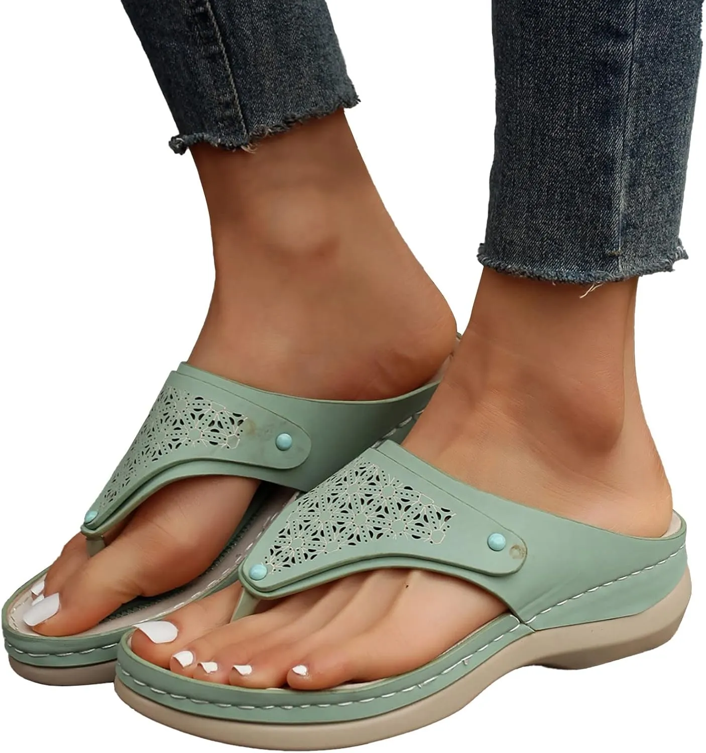 Sandals for Women Mesh Hollow Sports Sandals Wedge Orthopedic Flip Flops Summer Casual Slippers Open Toe Shoes