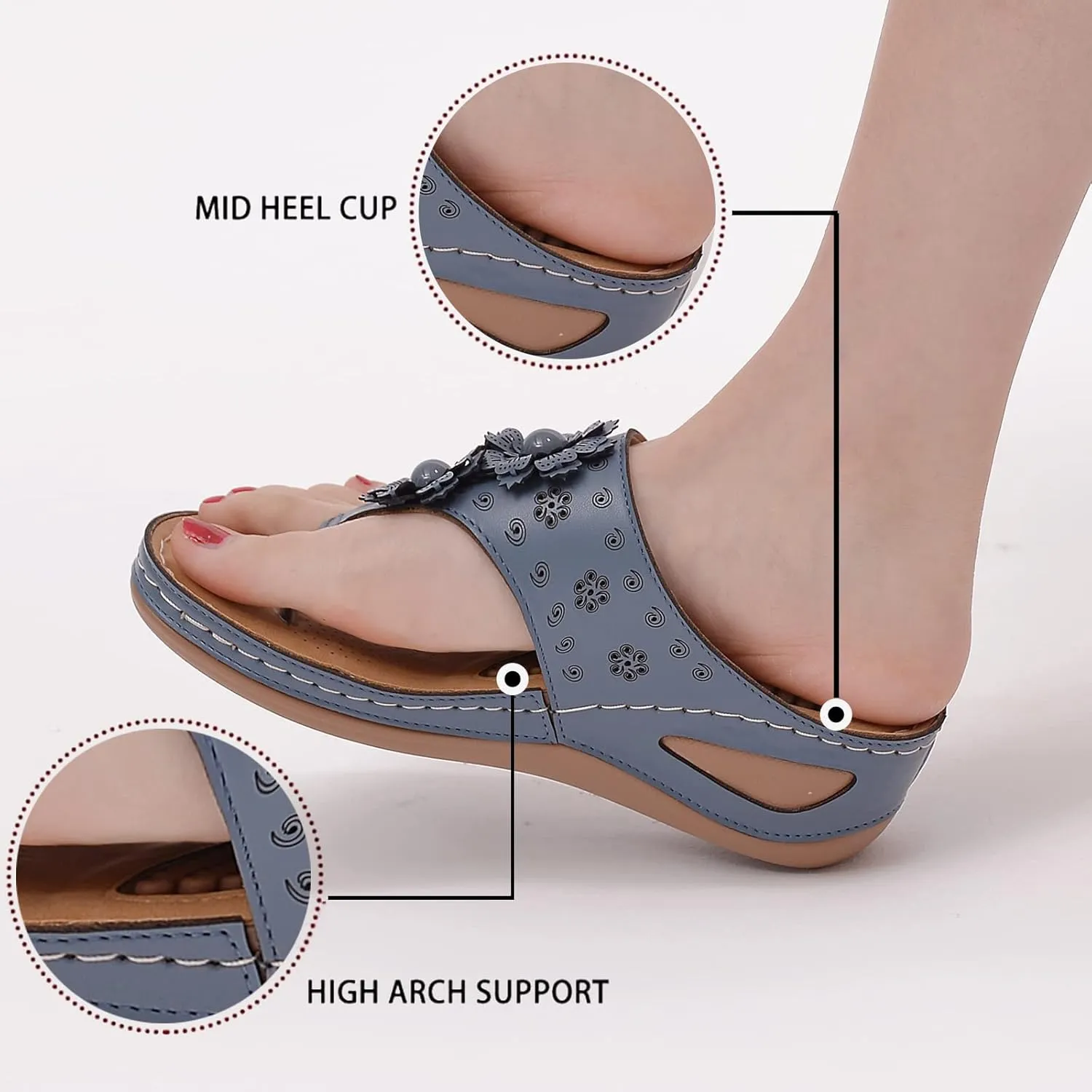 Sandals for Women Wedge Shoes Summer Casual Dressy Orthopedic Flip Flops Comfortable Non Slip Platform Footwear Lightweight Summer Beach Shoes Slip On Indoor Outdoor