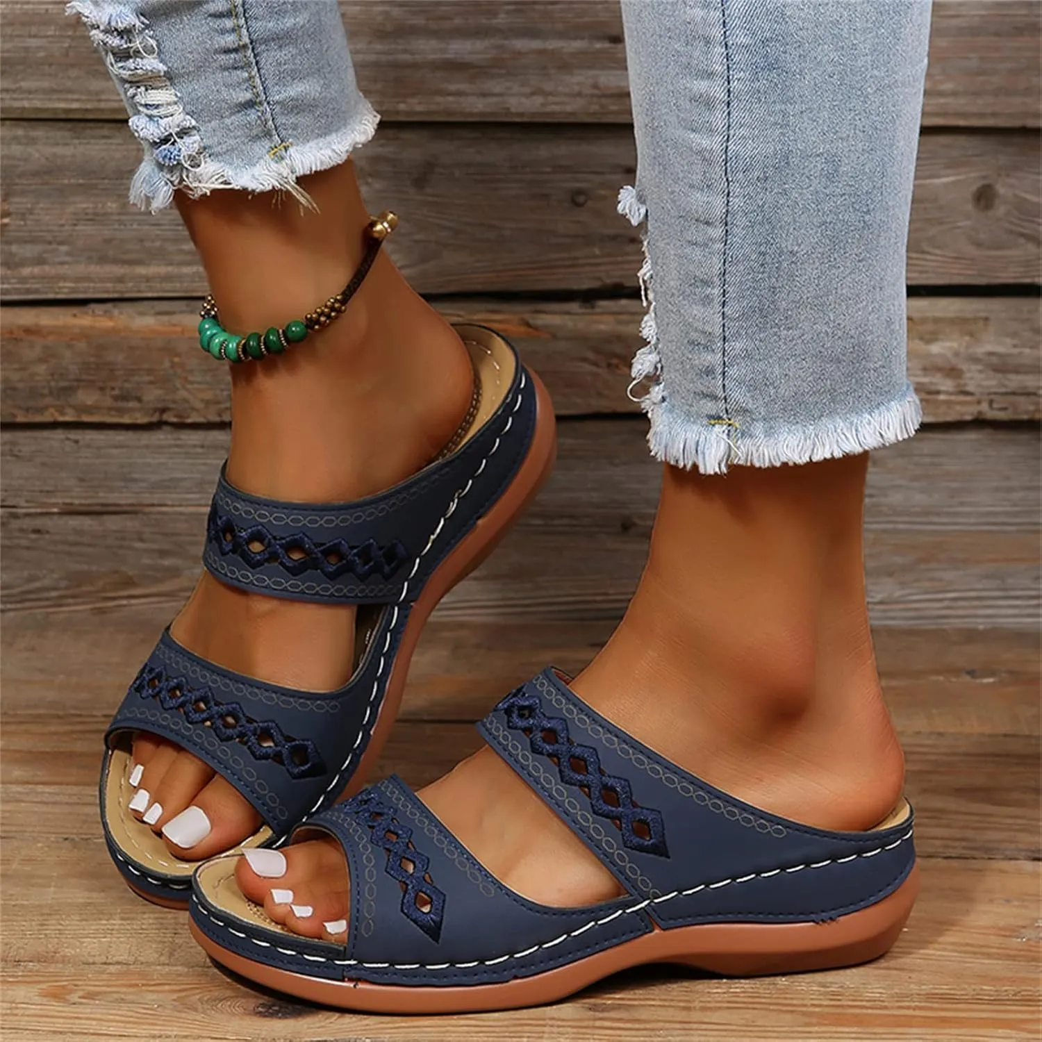 Sandals Women Dressy Summer Flat Island Cute Casual Beach Shoes Orthotic Slides Comfort Walking Orthopedic Flip Flops