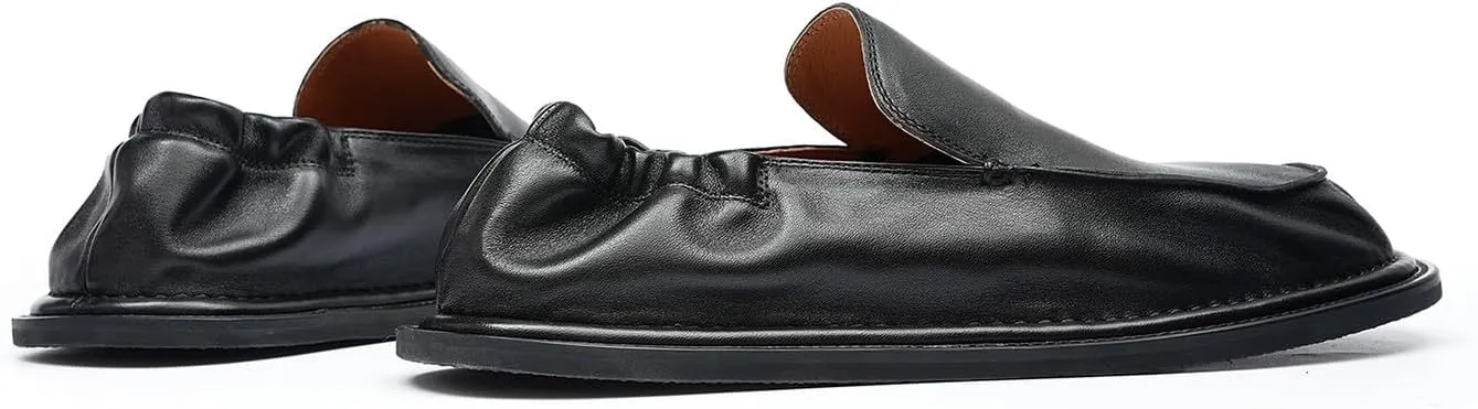 Santimon Men??s Soft Leather Slip-On Loafers ?C Elastic Back Ultra-Flexible Dress Shoes, Lightweight Business Casual Moc Shoes for Travel, Work & Daily Comfort